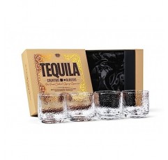 GLASSIQUE CADEAU 데킬라 홀짝과 칵테일 잔 | 4개 세트 | 메즈칼, 마가리타, 팔로마 음주용 10온스 해머드 록스 안경 | 두꺼운 로우볼 안경 | 데킬라 유리 제품 컬렉션