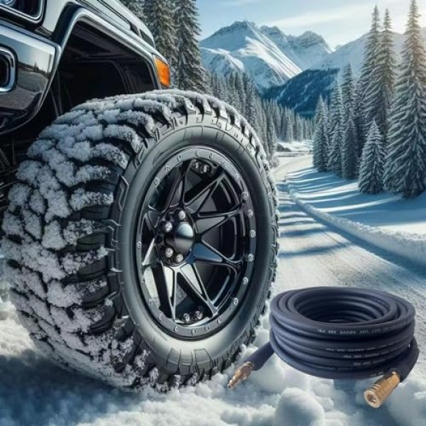 공기 호스 1/4인치 x 25피트, 고강도, 경량, 꼬임 방지, 1/4인치 솔리드 황동 수 피팅이 있는 하이브리드 공기 압축기 호스, 굽힘 제한 장치, 300 PSI(25FT, 검정색)