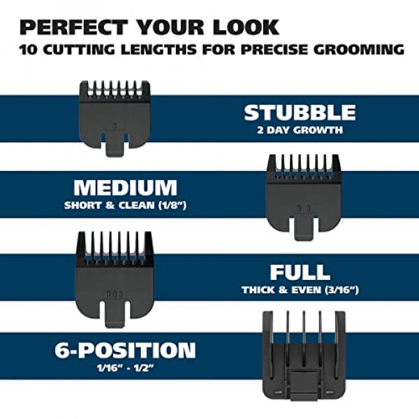 Wahl Clipper 자가 연마 블레이드, 여행용 잠금 장치 및 다양한 길이의 얼굴 털을 갖춘 남성용 충전식 수염 및 얼굴 털 트리머 - 모델 9916-817V