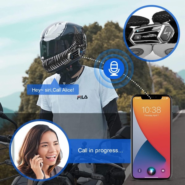 Fodsports M1-S AIR 오토바이 헤드셋, 오토바이 헬멧 블루투스 헤드셋, 900mAh 배터리가 장착된 오토바이 통신 시스템 음악 공유 마이크 음소거 기능 M1-S AIR x 2