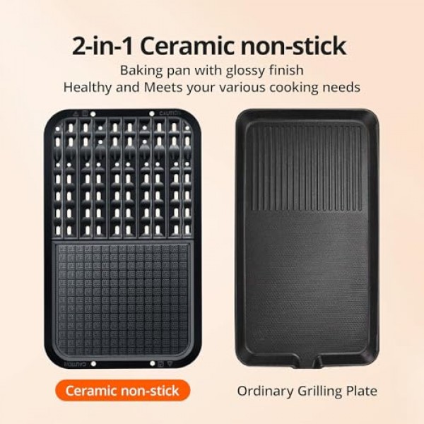 실내 그릴, 터보 연기 추출 기술이 적용된 무연 실내 전기 그릴 및 철판, 달라붙지 않는 요리 표면, 강화 유리 뚜껑, 1500W 빠른 가열, 파티에 적합