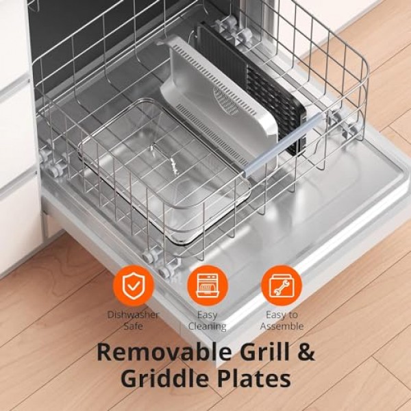 실내 그릴, 터보 연기 추출 기술이 적용된 무연 실내 전기 그릴 및 철판, 달라붙지 않는 요리 표면, 강화 유리 뚜껑, 1500W 빠른 가열, 파티에 적합