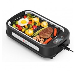 실내 그릴, 터보 연기 추출 기술이 적용된 무연 실내 전기 그릴 및 철판, 달라붙지 않는 요리 표면, 강화 유리 뚜껑, 1500W 빠른 가열, 파티에 적합