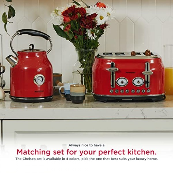 Chelsea 4슬라이스 레트로 토스터 - 스테인레스 스틸, 탈부착 가능한 부스러기 트레이, 조절 가능한 브라우닝 제어 기능(취소, 해동, 재가열 및 베이글을 위한 다양한 설