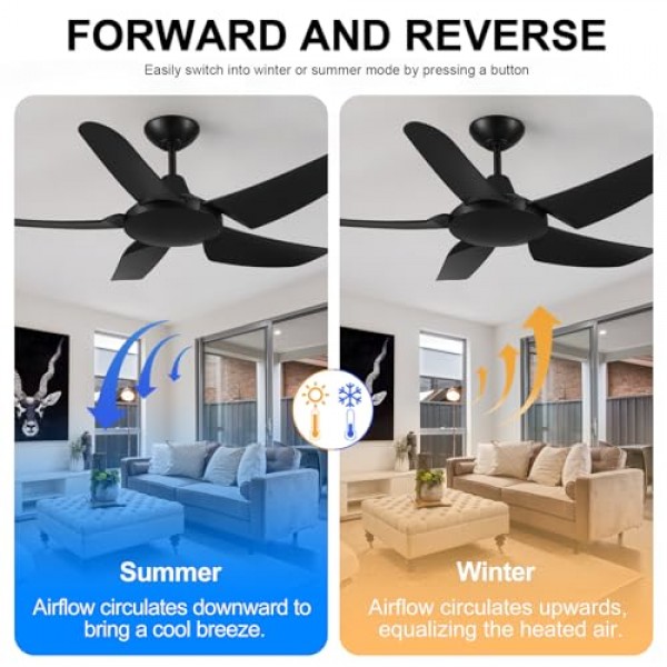42인치 검정색 천장 선풍기 조명 없음.6단 원격 제어.조용한 가역 DC 모터.5블레이드 실내 또는 지붕이 있는 실외 사용을 위한 현대식 천장 선풍기.
