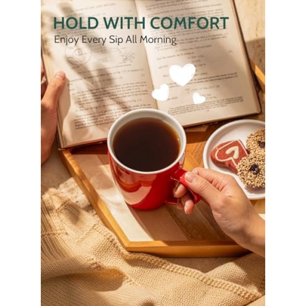 Sweese 도자기 커피 머그 - 16온스(상단에서 가장자리까지) 커피, 라떼, 차, 코코아용, 4개 세트, 레드