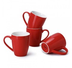 Sweese 도자기 커피 머그 - 16온스(상단에서 가장자리까지) 커피, 라떼, 차, 코코아용, 4개 세트, 레드