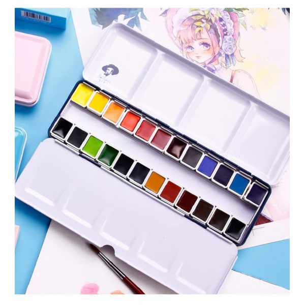 Paul Rubens 전문 수채화 물감 세트 아티스트 등급, 예술가, 초보자, 애호가, 학생을 위한 휴대용 금속 상자가 포함된 24가지 생생한 색상