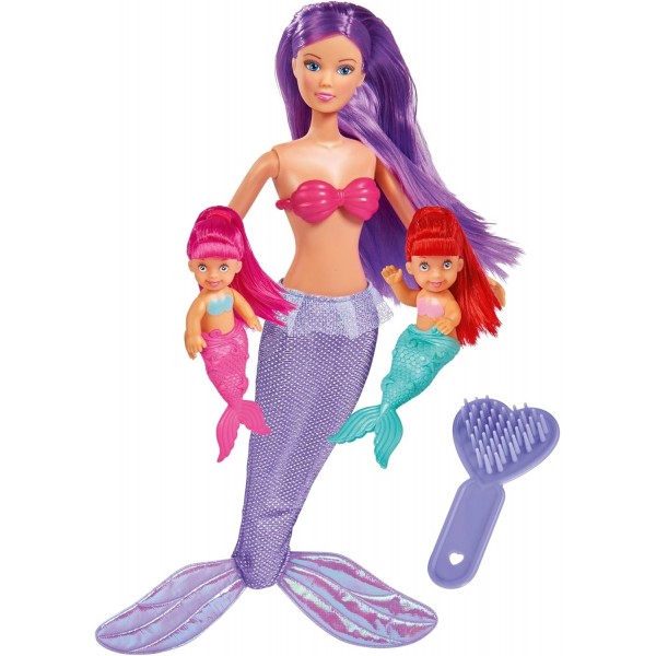 Simba 105734162 Steffi Love Mermaid Twins, 두 가지 변종, 인어로서의 Steffi, 두 명의 아기 인어, 드레스업 인형, 29cm, 3세 이상 어린이용