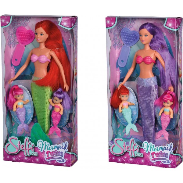 Simba 105734162 Steffi Love Mermaid Twins, 두 가지 변종, 인어로서의 Steffi, 두 명의 아기 인어, 드레스업 인형, 29cm, 3세 이상 어린이용