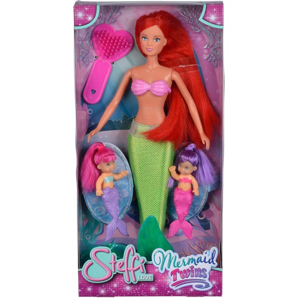 Simba 105734162 Steffi Love Mermaid Twins, 두 가지 변종, 인어로서의 Steffi, 두 명의 아기 인어, 드레스업 인형, 29cm, 3세 이상 어린이용