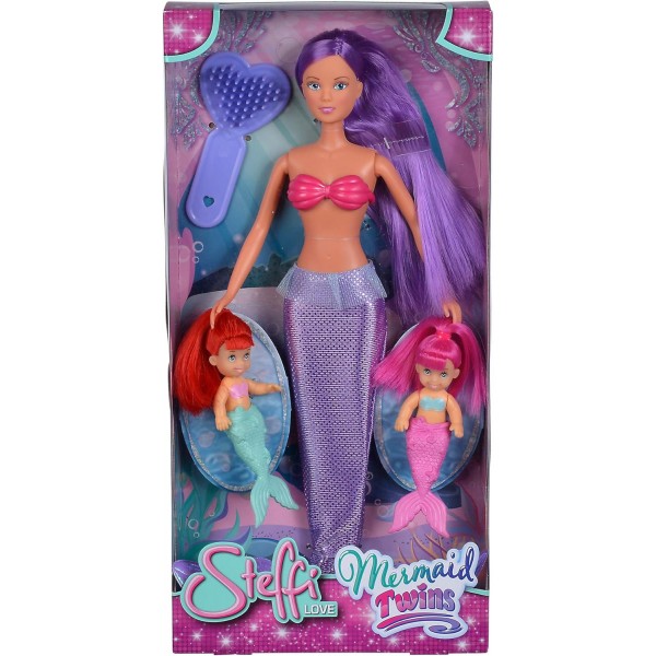 Simba 105734162 Steffi Love Mermaid Twins, 두 가지 변종, 인어로서의 Steffi, 두 명의 아기 인어, 드레스업 인형, 29cm, 3세 이상 어린이용