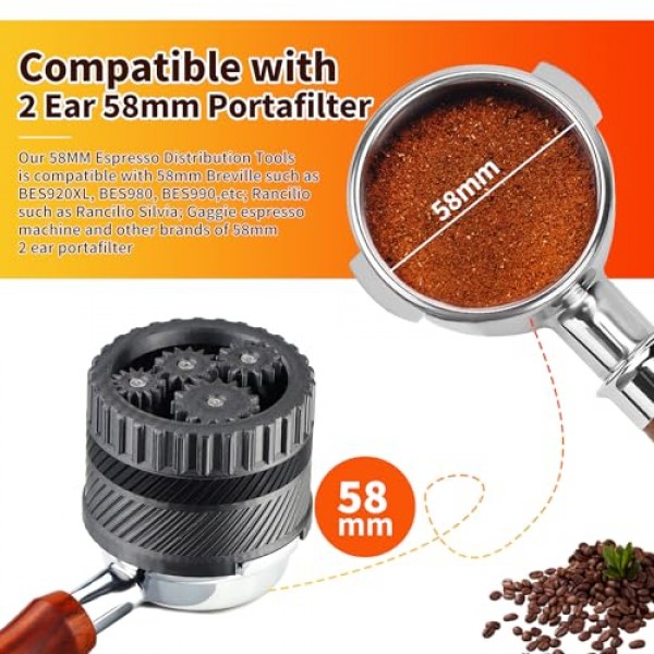 Spirographic Espresso WDT 도구, Breville 58MM Portafilter 바구니, 기어드 회전 에스프레소 바늘 교반기, 에스프레소 기계 액세서리 도구와 호환되는 에스프레소 배포 도구
