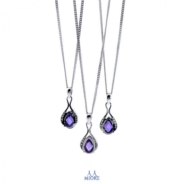 Miore MSAE015N 여성용 925 스털링 실버 자수정 지르코니아 펜던트 45 cm 체인