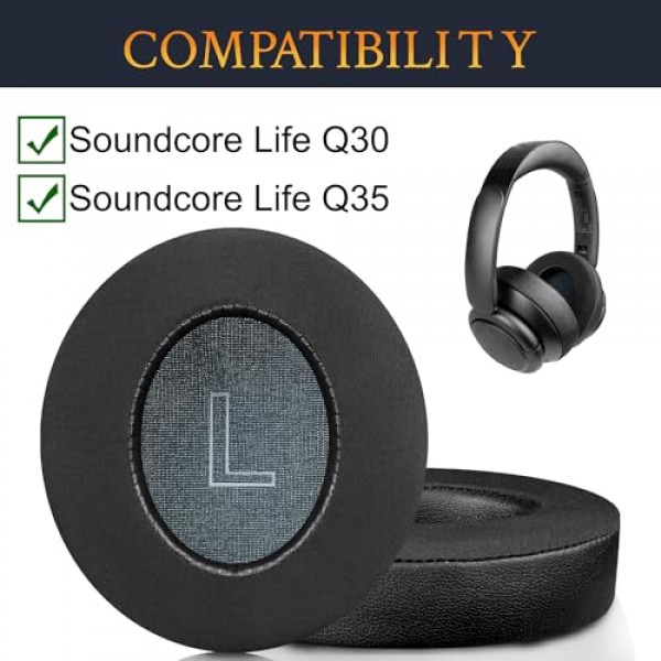 Anker Soundcore Life Q30/Q35 헤드폰용 SOULWIT 냉각 젤 이어패드 교체, 아이스 실크 패브릭이 포함된 이어 패드 쿠션, 고밀도 소음 차단 폼 - 블랙