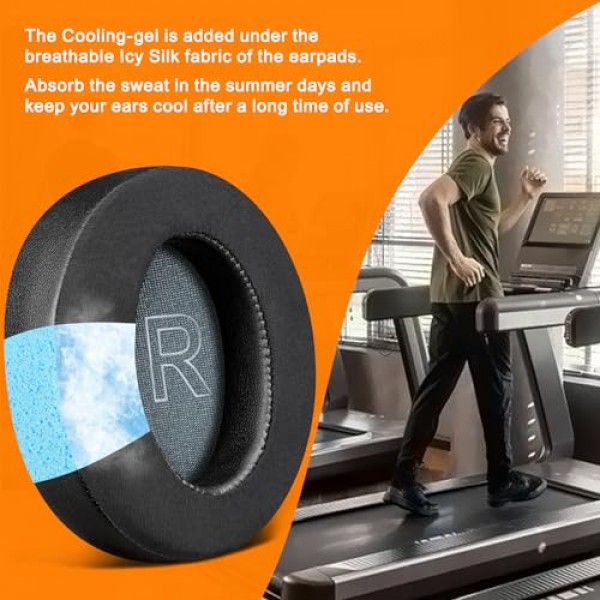 Anker Soundcore Life Q30/Q35 헤드폰용 SOULWIT 냉각 젤 이어패드 교체, 아이스 실크 패브릭이 포함된 이어 패드 쿠션, 고밀도 소음 차단 폼 - 블랙