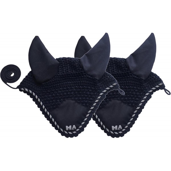 Majestic Ally Handmade Fly Veil with Ear Net and Braided Rope for Horse (Navy) Navy