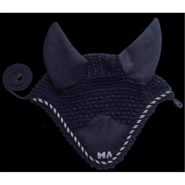 Majestic Ally Handmade Fly Veil with Ear Net and Braided Rope for Horse (Navy) Navy