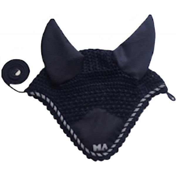 Majestic Ally Handmade Fly Veil with Ear Net and Braided Rope for Horse (Navy) Navy