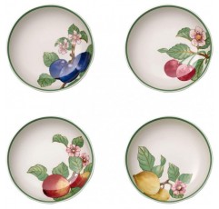 Villeroy & Boch 10-4247-8690 French Garden Modern Fruits 얕은 그릇, 4개 세트, 24cm, 프리미엄 도자기, 화이트/컬러