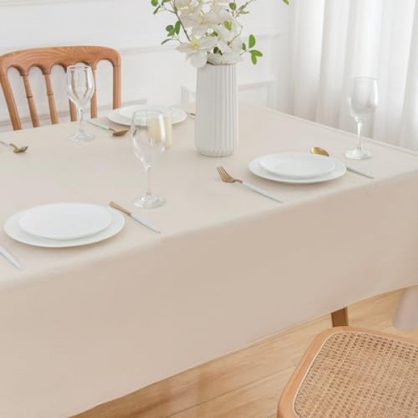 플란넬 뒷면이있는 NLMUVW 비닐 식탁보 100 % 방수 직사각형 PVC 테이블 천 오일 방지 닦아 깨끗한 테이블 커버 다이닝 파티 캠핑 야외, 샴페인, 60 X 84 인치