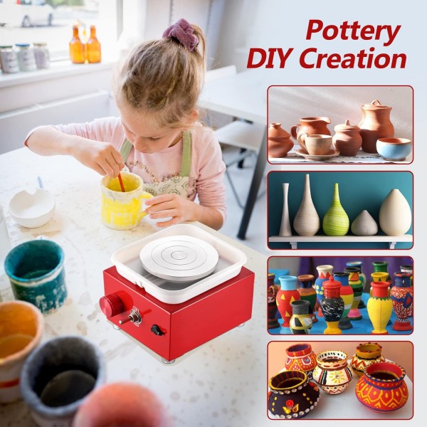 Kotsy Electric Pottery Wheel, Mini Electric Pottery Wheel 6.5/10 cm 턴테이블, 2000 rpm 조정 가능한 속도, 초보자 및 어린이 공예품 주조 선물 DIY (빨간색) 루즈를위한 도자기 세트