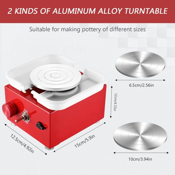 Kotsy Electric Pottery Wheel, Mini Electric Pottery Wheel 6.5/10 cm 턴테이블, 2000 rpm 조정 가능한 속도, 초보자 및 어린이 공예품 주조 선물 DIY (빨간색) 루즈를위한 도자기 세트
