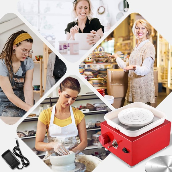 Kotsy Electric Pottery Wheel, Mini Electric Pottery Wheel 6.5/10 cm 턴테이블, 2000 rpm 조정 가능한 속도, 초보자 및 어린이 공예품 주조 선물 DIY (빨간색) 루즈를위한 도자기 세트