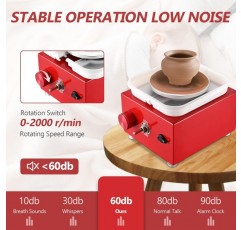 Kotsy Electric Pottery Wheel, Mini Electric Pottery Wheel 6.5/10 cm 턴테이블, 2000 rpm 조정 가능한 속도, 초보자 및 어린이 공예품 주조 선물 DIY (빨간색) 루즈를위한 도자기 세트