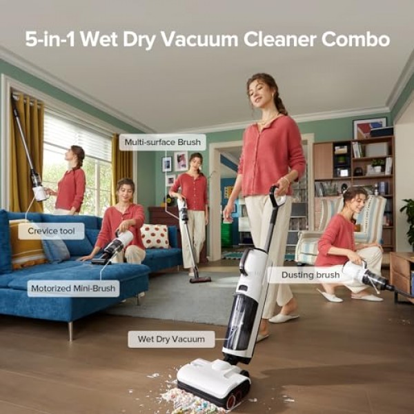 roborock Dyad Pro 콤보 습식 건식 진공 청소기, 다중 표면용 5-in-1 무선 진공 청소기, 17000Pa 흡입, 습식 및 건식 먼지 제거, 자체 청소 및 건조, 끈적끈적한 먼지와 애완동물 