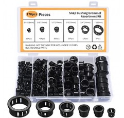 170개 케이블 스냅 부싱 그로밋, 검정색 원형 나일론 스냅인 케이블 그로밋 보호기, 5/16 3/8 1/2 5/8 3/4 1 케이블 스냅 구멍 플러그 잠금 부싱 분류 키트