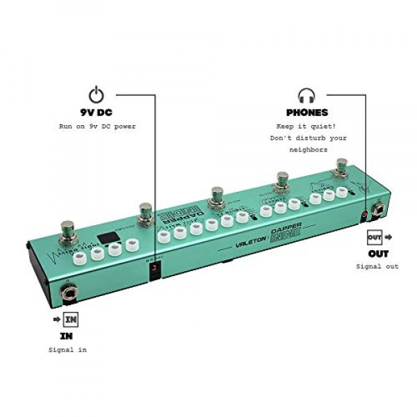 Valeton 멀티 이펙트 기타 페달 Dapper 인디 디스토션 리버브 딜레이 코러스 퍼즈 및 페이저 트레몰로 인디 앰비언트 사이키델릭 그런지 포스트 락 스토너 메탈 레트로 얼