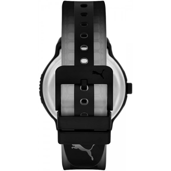 PUMA 남성용 Reset V2 Three-Hand, 블랙 폴리카보네이트 시계, P5092