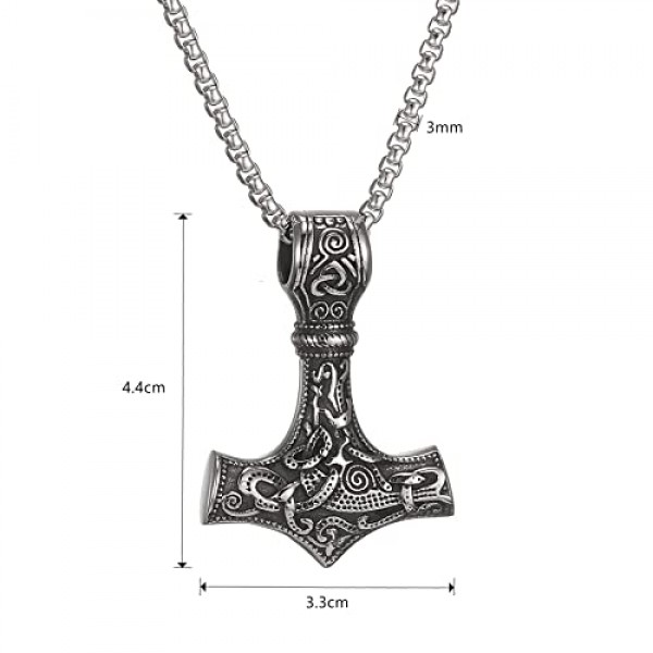 AFSTALR 바이킹 주얼리 남성용 목걸이 토르의 망치 목걸이 - 북유럽 신화 Mjolnir 바이킹 룬 문자 망치 스테인레스 스틸 체인 바이킹 남성용 선물 50/60/70 cm 실버/블랙/골드