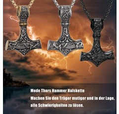 AFSTALR 바이킹 주얼리 남성용 목걸이 토르의 망치 목걸이 - 북유럽 신화 Mjolnir 바이킹 룬 문자 망치 스테인레스 스틸 체인 바이킹 남성용 선물 50/60/70 cm 실버/블랙/골드