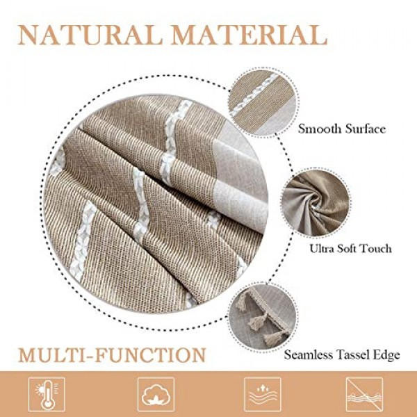 ColorBird 농가 식탁보 헤비 웨이트 스티치 술 면 린넨 주방 식사 탁상 장식용 방진 테이블 천(원형, 60인치, 리넨)