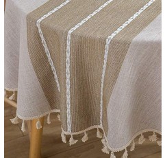 ColorBird 농가 식탁보 헤비 웨이트 스티치 술 면 린넨 주방 식사 탁상 장식용 방진 테이블 천(원형, 60인치, 리넨)