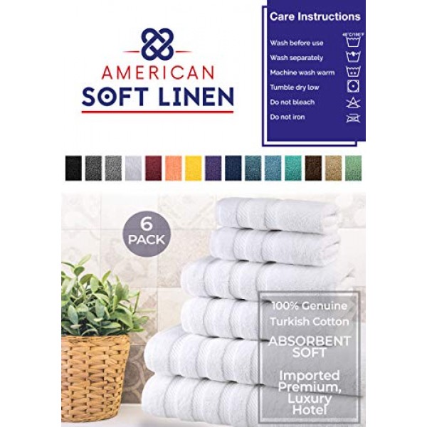 아메리칸 소프트 린넨 100% 터키 카드 면 6피스 타월 세트, 욕실용 560GSM 타월, 슈퍼 소프트 목욕 타월 2개 핸드 타월 2개, 세수 수건 2개, 백설공주