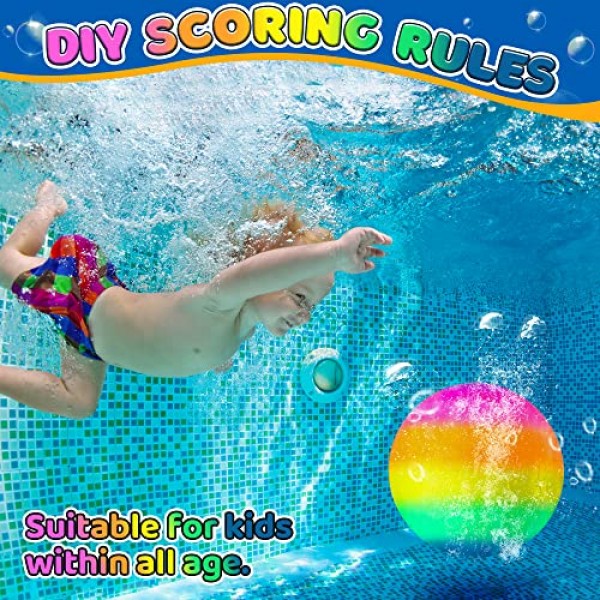 Hiboom 수영장 다이빙 공 수중, 풀 청소년, 성인을 위한 물 통과, 드리블, 다이빙 및 수영장 게임을 위한 물 충전 어댑터가 있는 장난감 공(밝은 스타일)