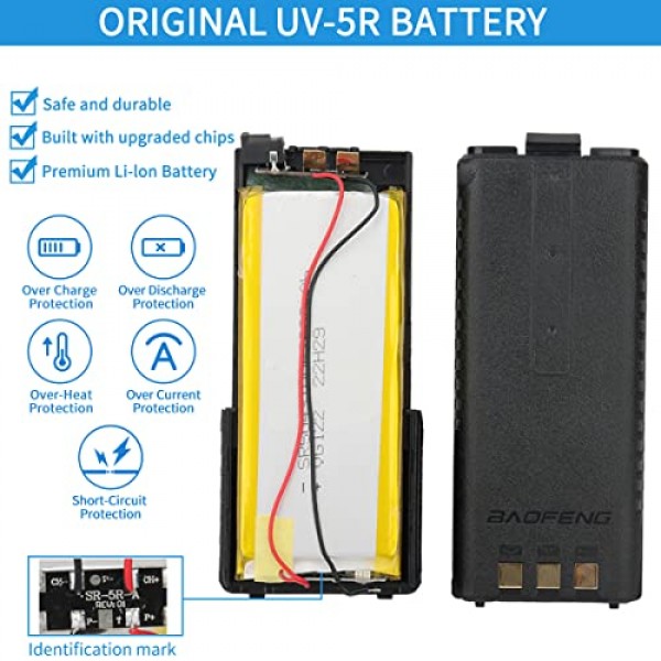 BAOFENG 2팩 BL-5 3800mAh 확장 배터리 워키토키 UV-5R BF-8HP UV-5RX3 RD-5R UV-5RTP UV-5R MK2 MK3X MK5 Plus 등(2팩 3800mAh 배터리 + USB 충전기 케이블)