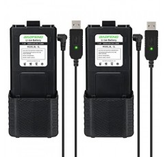 BAOFENG 2팩 BL-5 3800mAh 확장 배터리 워키토키 UV-5R BF-8HP UV-5RX3 RD-5R UV-5RTP UV-5R MK2 MK3X MK5 Plus 등(2팩 3800mAh 배터리 + USB 충전기 케이블)