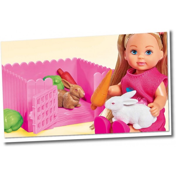 Simba 105733040 Steffi Love Animal World, 4마리의 동물과 함께 인형 놀이, 테이블, 개집, 토끼 우리, 놀이터 및 많은 액세서리, 35개의 부품, 29cm, 12cm, 3세부터