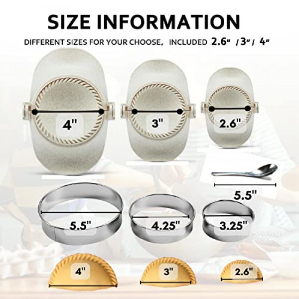 MUMSUNG 만두 제조기, Empanadas 프레스 금형 제조기 세트, 반죽 커터 포함, 만두 금형 세트, Pierogi, Pastelitos, Calzone, Turnovers, Chinese Dumpling, 3Sizes (L/4+M/3+S/2.6) (화이트)