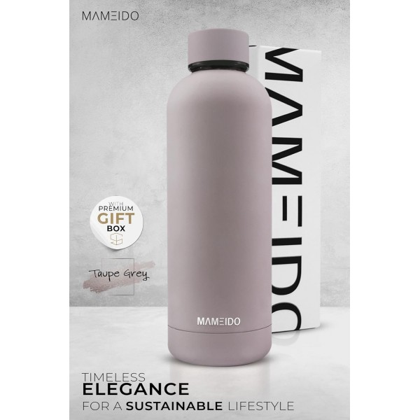 MAMEIDO 스테인레스 스틸 음료수 병 750ml Taupe Gray - 누수 방지 보온병, 물병 BPA 무료, 진공 플라스크, 마시는 병 스테인레스 스틸 커피 및 차