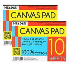 MEEDEN 캔버스 패드 9x12인치, 2개 팩, 10매, 8온스 삼중 프라이밍 처리된 100% 면 무산 캔버스 종이 패드, 아크릴 및 유화용 캔버스 종이, 혼합 미디어 기법을 위한 미술 용