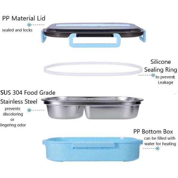 Merecho 도시락 도시락 상자, 칸막이와 칼 붙이가있는 스테인리스 도시락, 전자 레인지 및 식기 세척기를위한 1200ml 보관 상자, 학교 작업 피크닉 여행