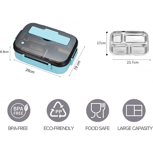 Merecho 도시락 도시락 상자, 칸막이와 칼 붙이가있는 스테인리스 도시락, 전자 레인지 및 식기 세척기를위한 1200ml 보관 상자, 학교 작업 피크닉 여행