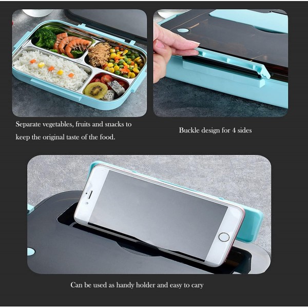 Merecho 도시락 도시락 상자, 칸막이와 칼 붙이가있는 스테인리스 도시락, 전자 레인지 및 식기 세척기를위한 1200ml 보관 상자, 학교 작업 피크닉 여행