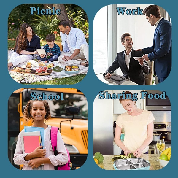 Merecho 도시락 도시락 상자, 칸막이와 칼 붙이가있는 스테인리스 도시락, 전자 레인지 및 식기 세척기를위한 1200ml 보관 상자, 학교 작업 피크닉 여행