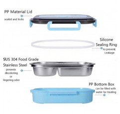 Merecho 도시락 도시락 상자, 칸막이와 칼 붙이가있는 스테인리스 도시락, 전자 레인지 및 식기 세척기를위한 1200ml 보관 상자, 학교 작업 피크닉 여행